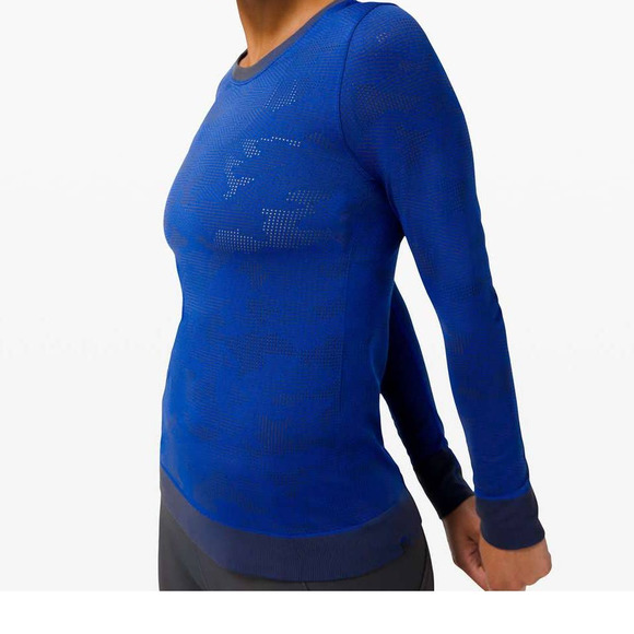 lululemon athletica Sweaters - Lululemon Vented Camo Graphite Grey / Cerulean Blue Swiftly Tech 10-12